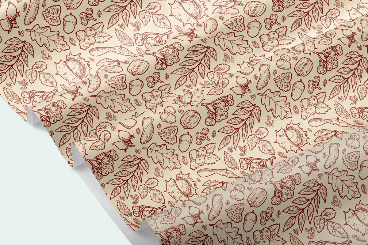 秋季落叶元素无缝矢量图案素材 Autumn Handdraw Pattern