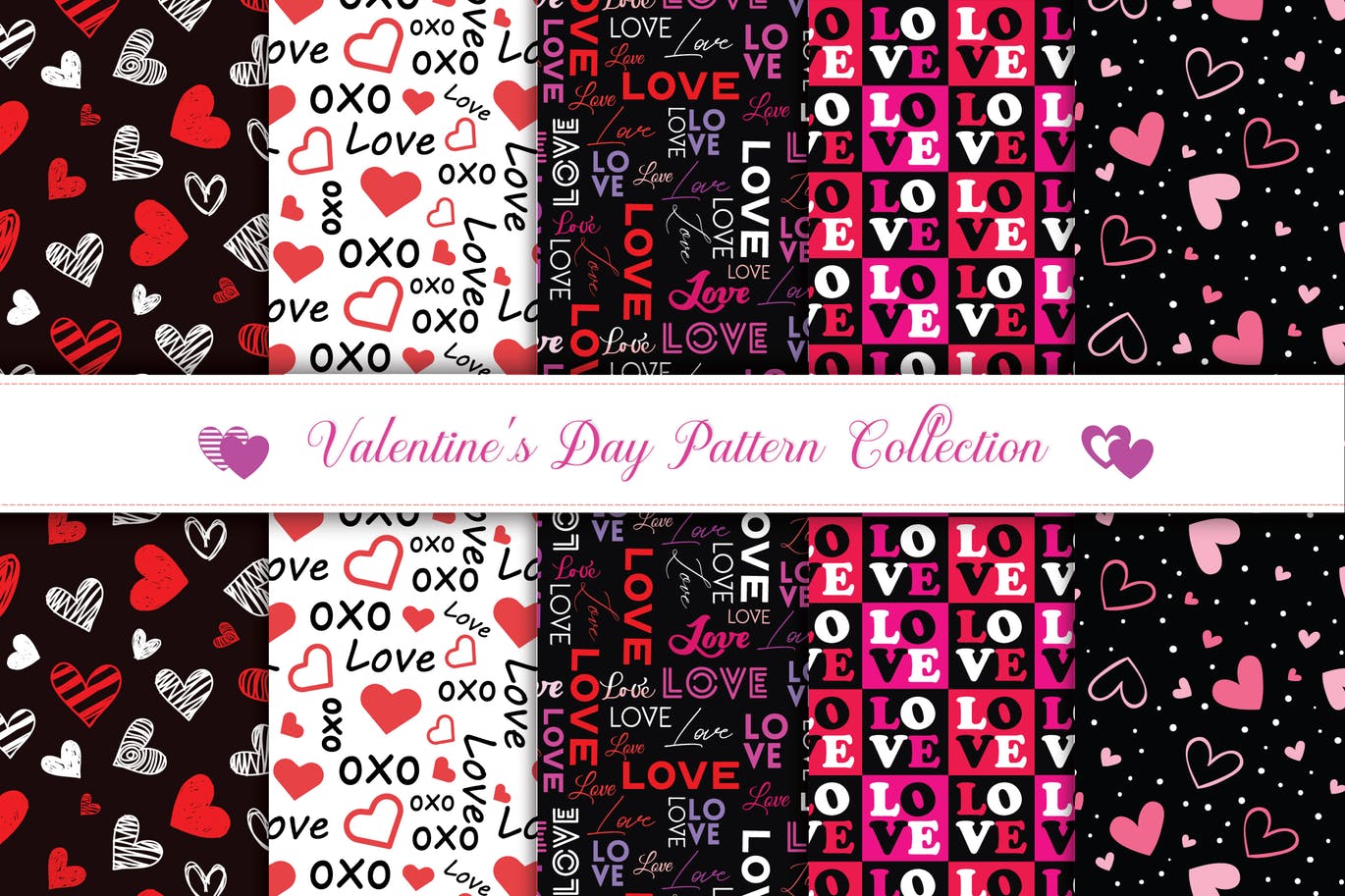 浪漫情人节爱心元素图案集v4 Valentine’s day pattern collection v4