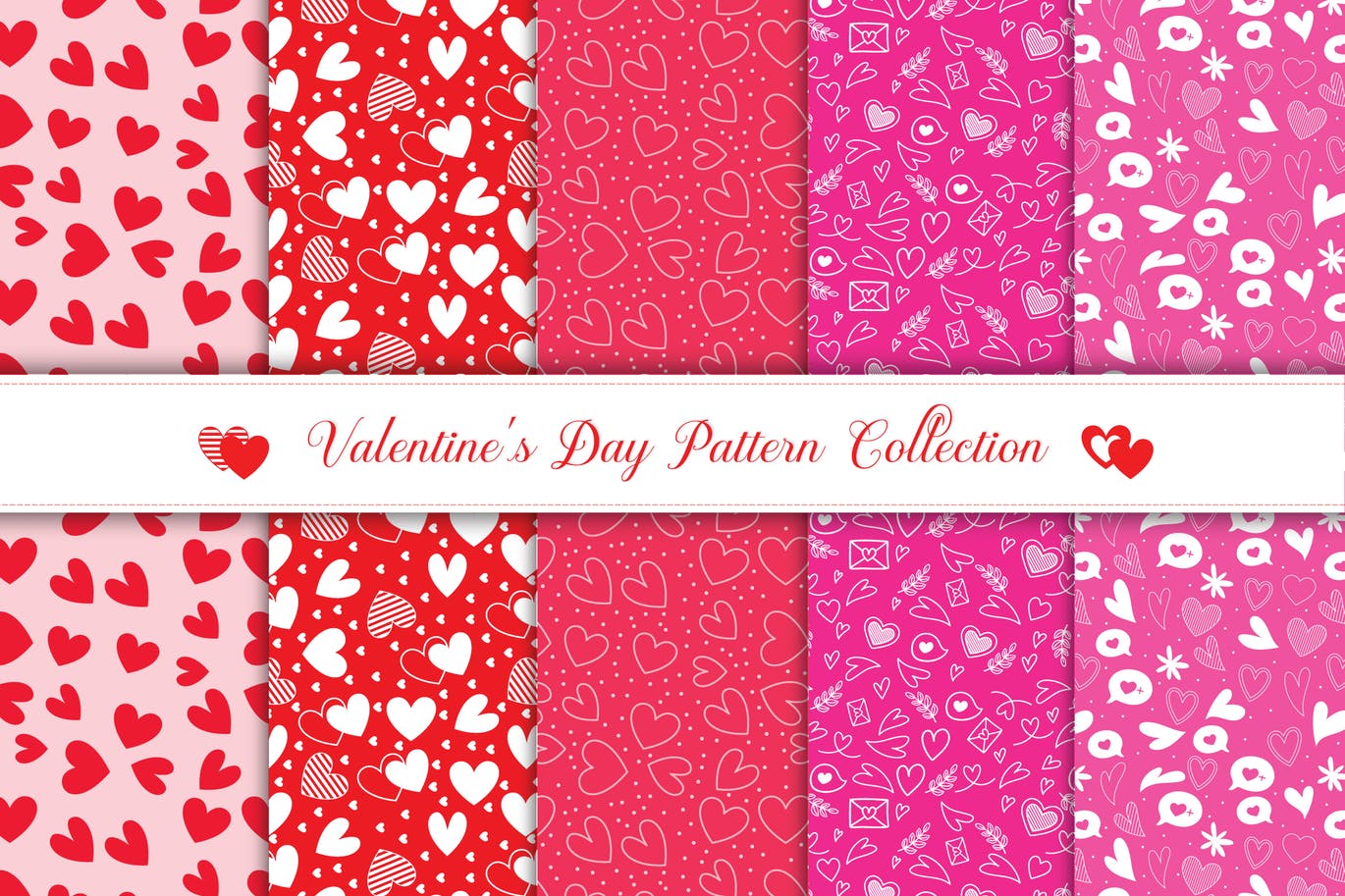 浪漫情人节无缝爱心元素图案集v3 Valentine’s day pattern collection v3