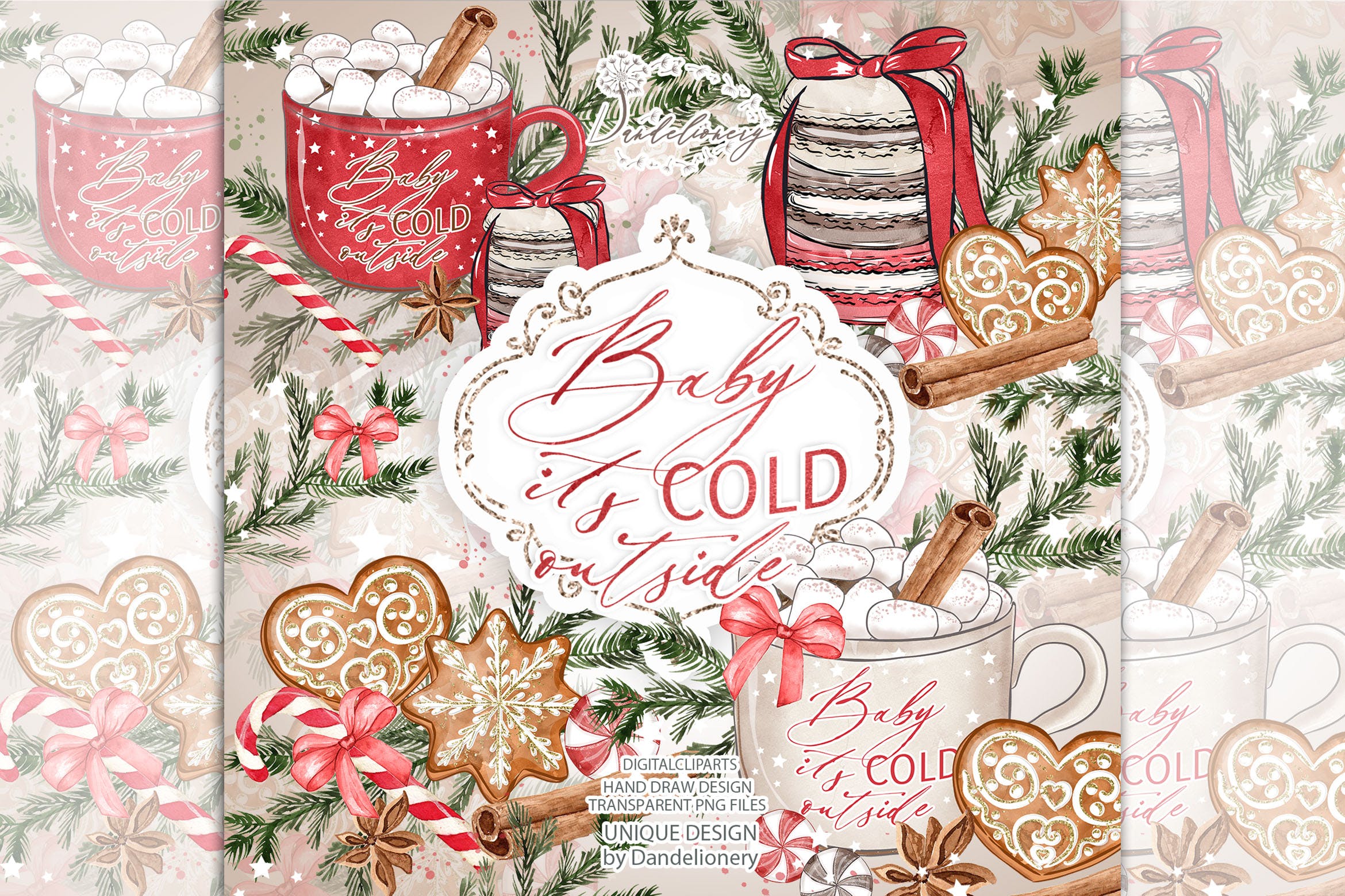 圣诞节姜饼元素水彩剪贴画素材 Gingerbread Watercolor Clipart