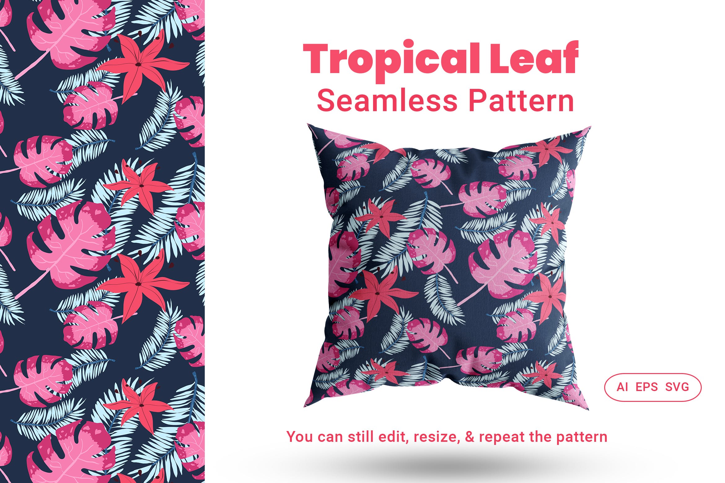 热带夏威夷风格树叶元素矢量无缝插图 Seamless Pattern Tropical Leaf