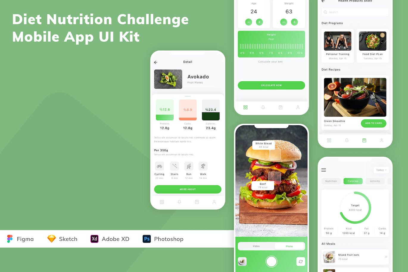 饮食营养挑战手机应用 APP UI KIT