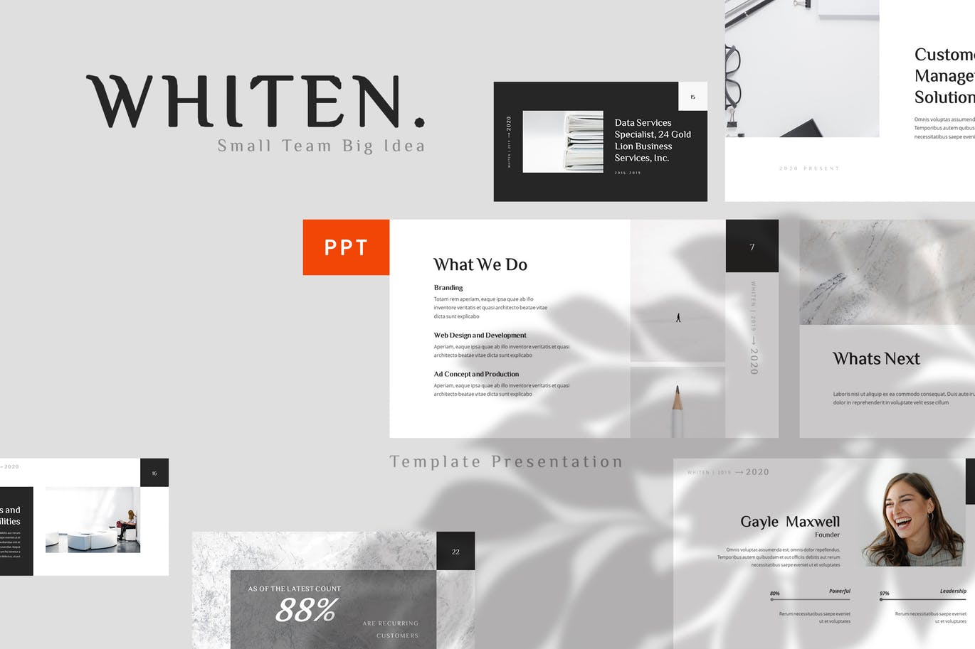 高端优雅时尚高级灰配色的高品质powerpoint幻灯片演示模板（pptx）