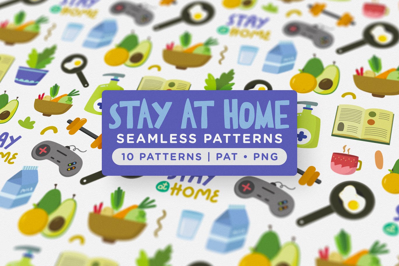 居家娱乐主题水彩手绘图案纹样素材 Stay at Home Seamless Patterns