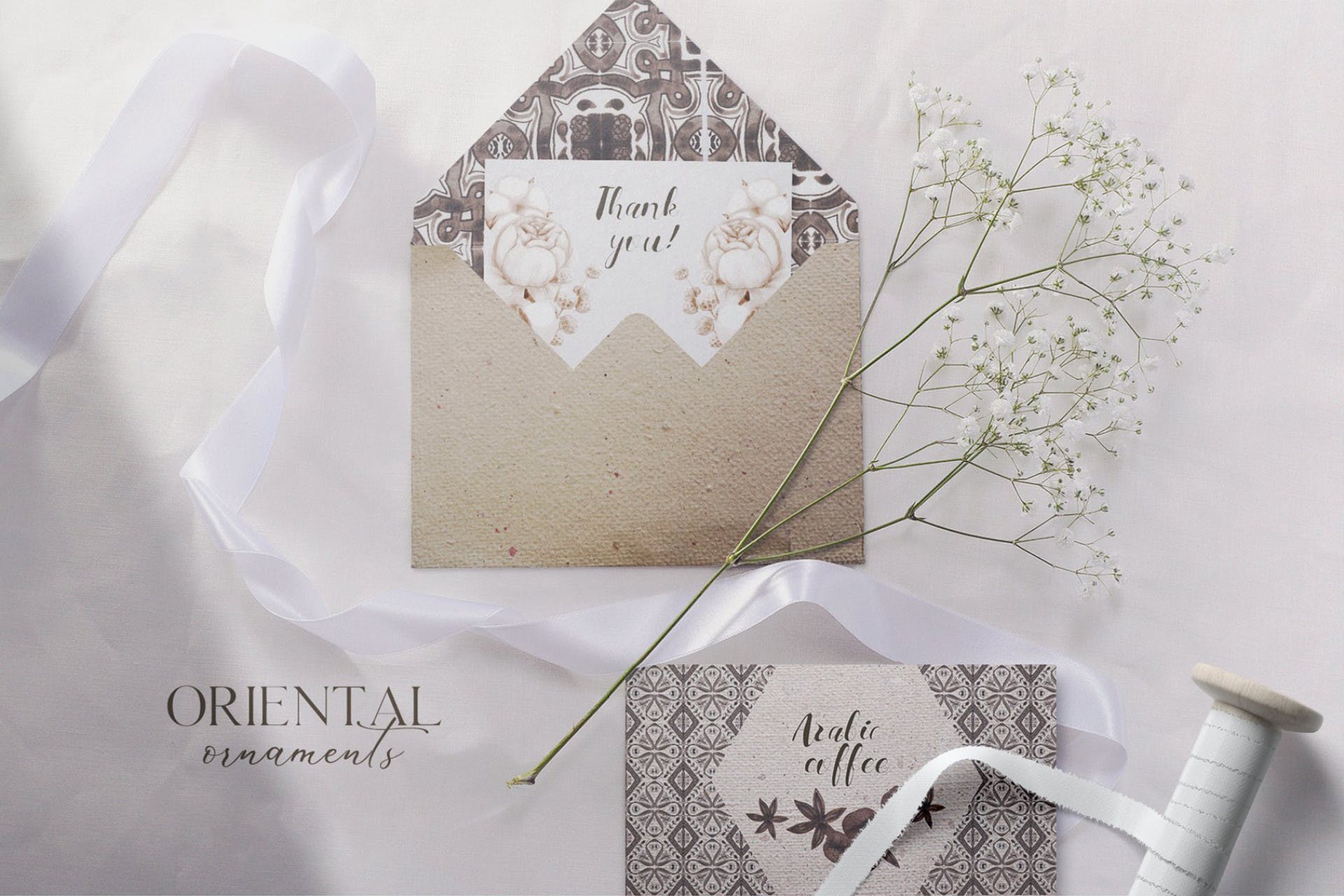 水彩手绘装饰图案纹样背景素材 Oriental ortamental watercolor patterns set