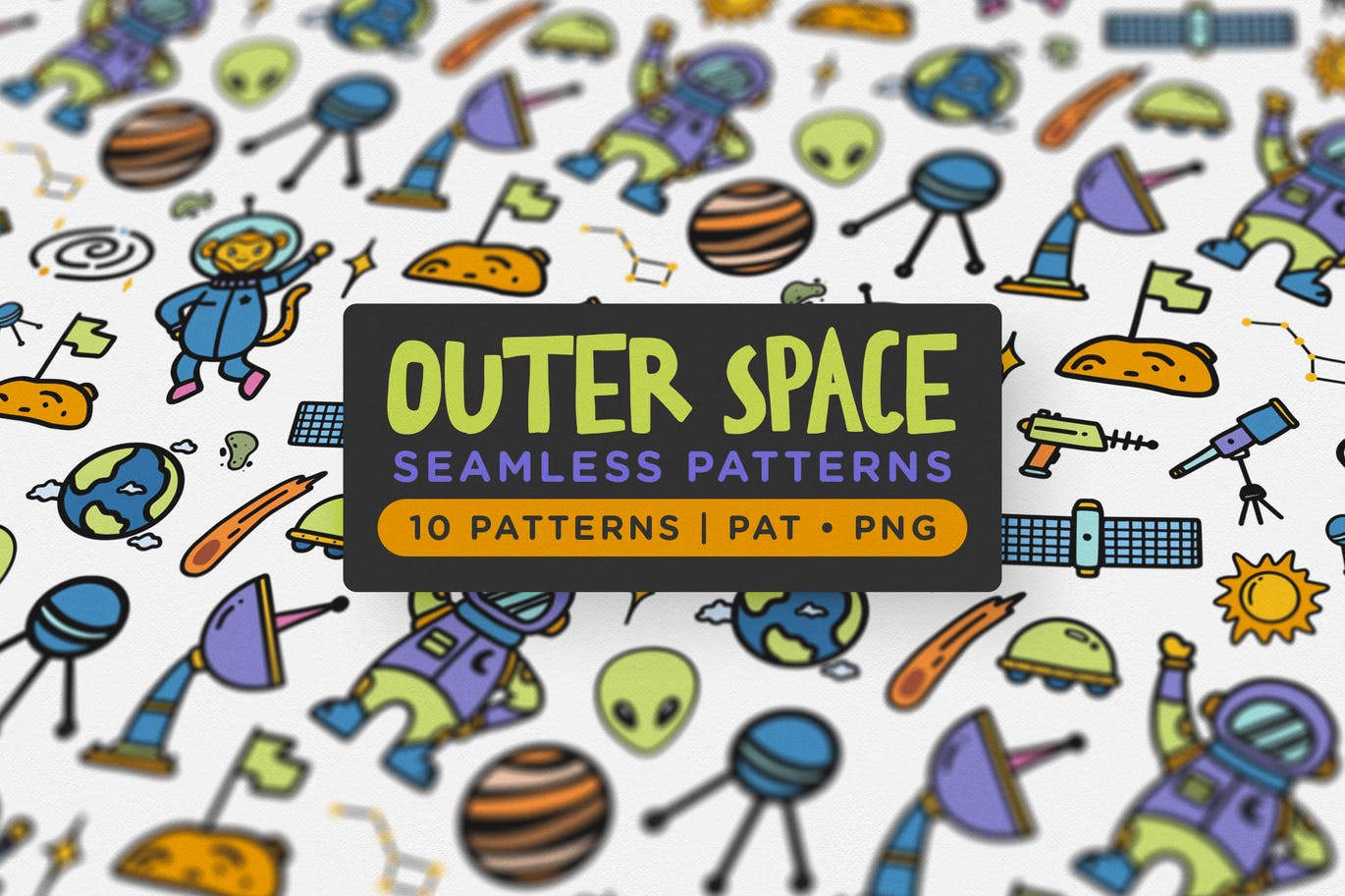 手绘风格外太空手绘图案背景素材 Outer Space Seamless Patterns