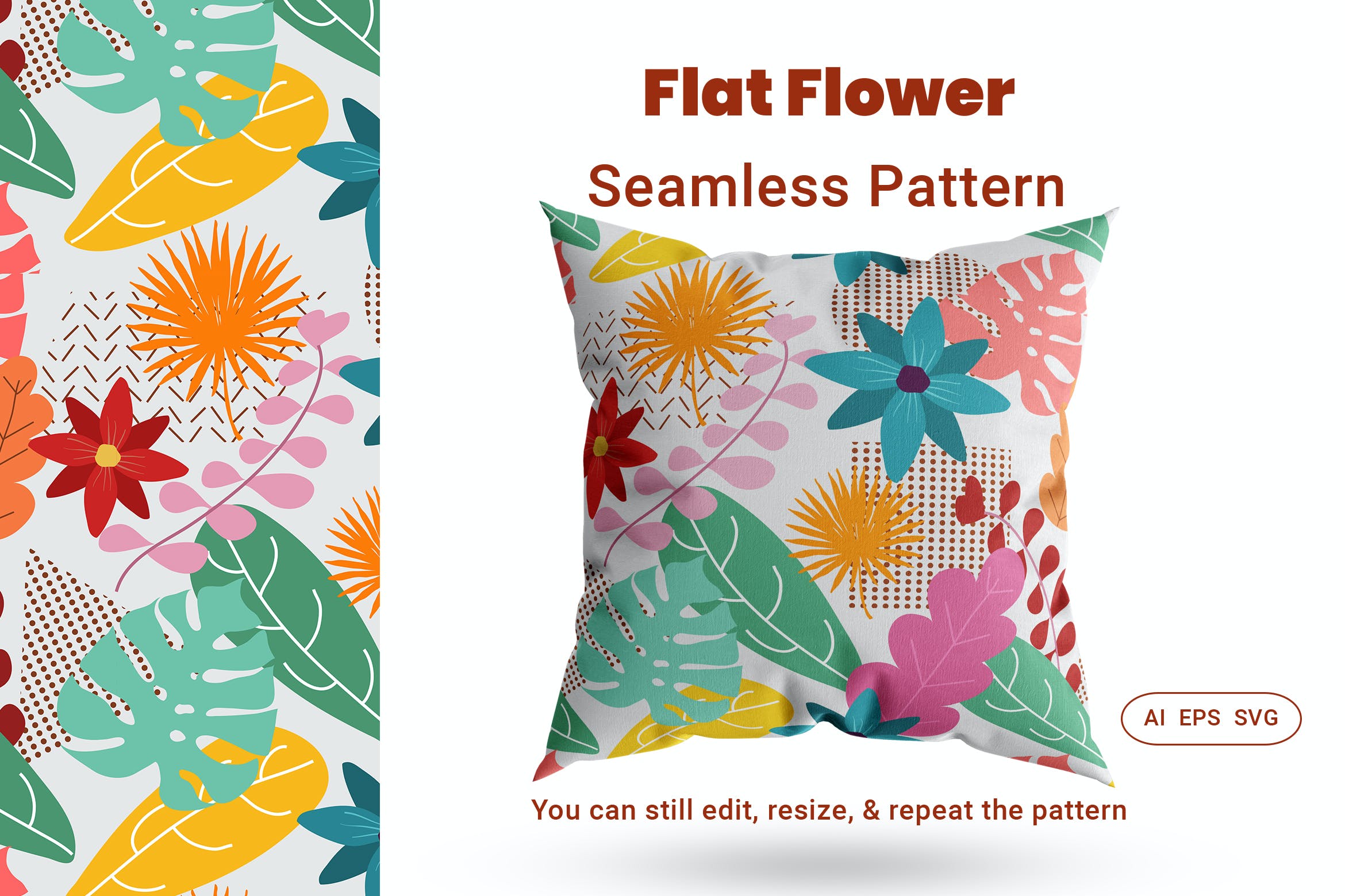 高级印花系列-热带植物手绘四方连续图案纹样素材 Seamless Pattern Floral