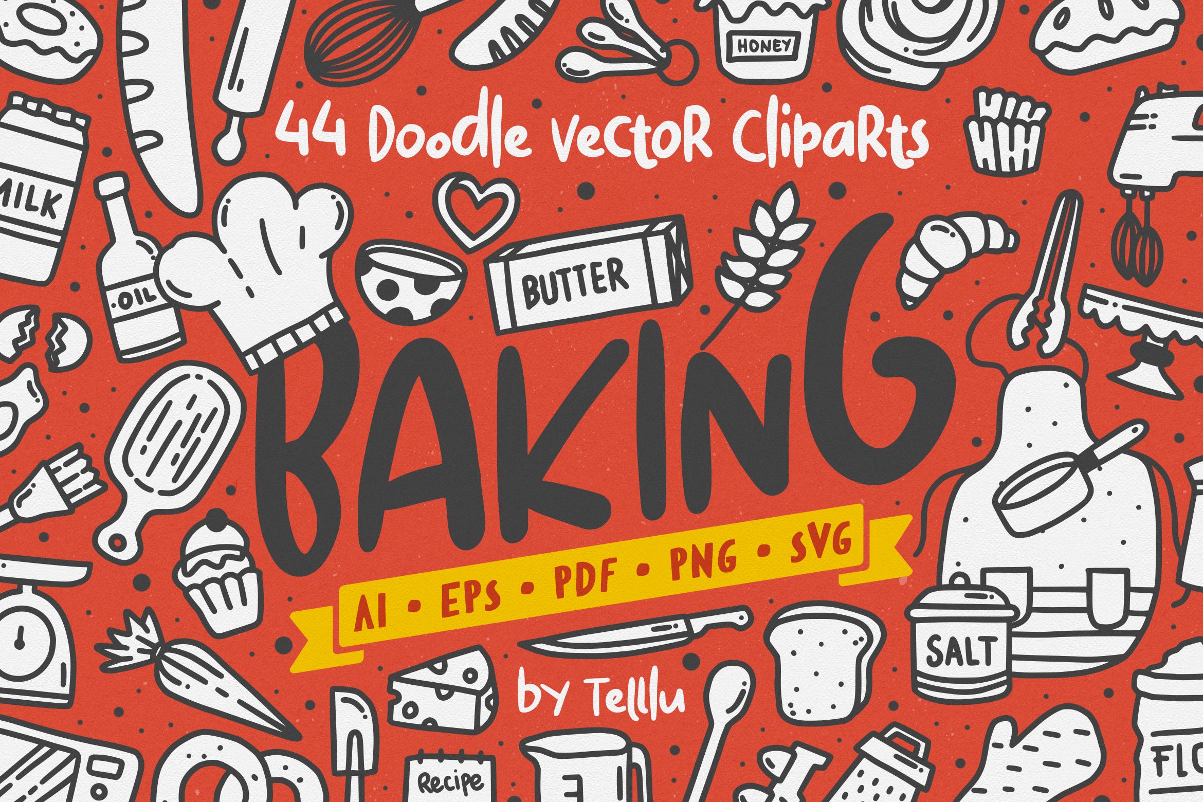 有趣的烘焙涂鸦矢量插图剪贴画 Baking Doodle Vector Clipart