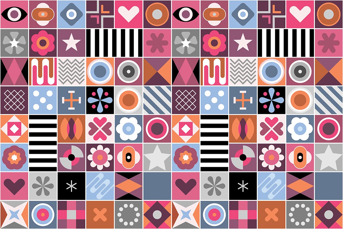 抽象几何混合图案无缝背景素材 Mix of Abstract Geometric Patterns