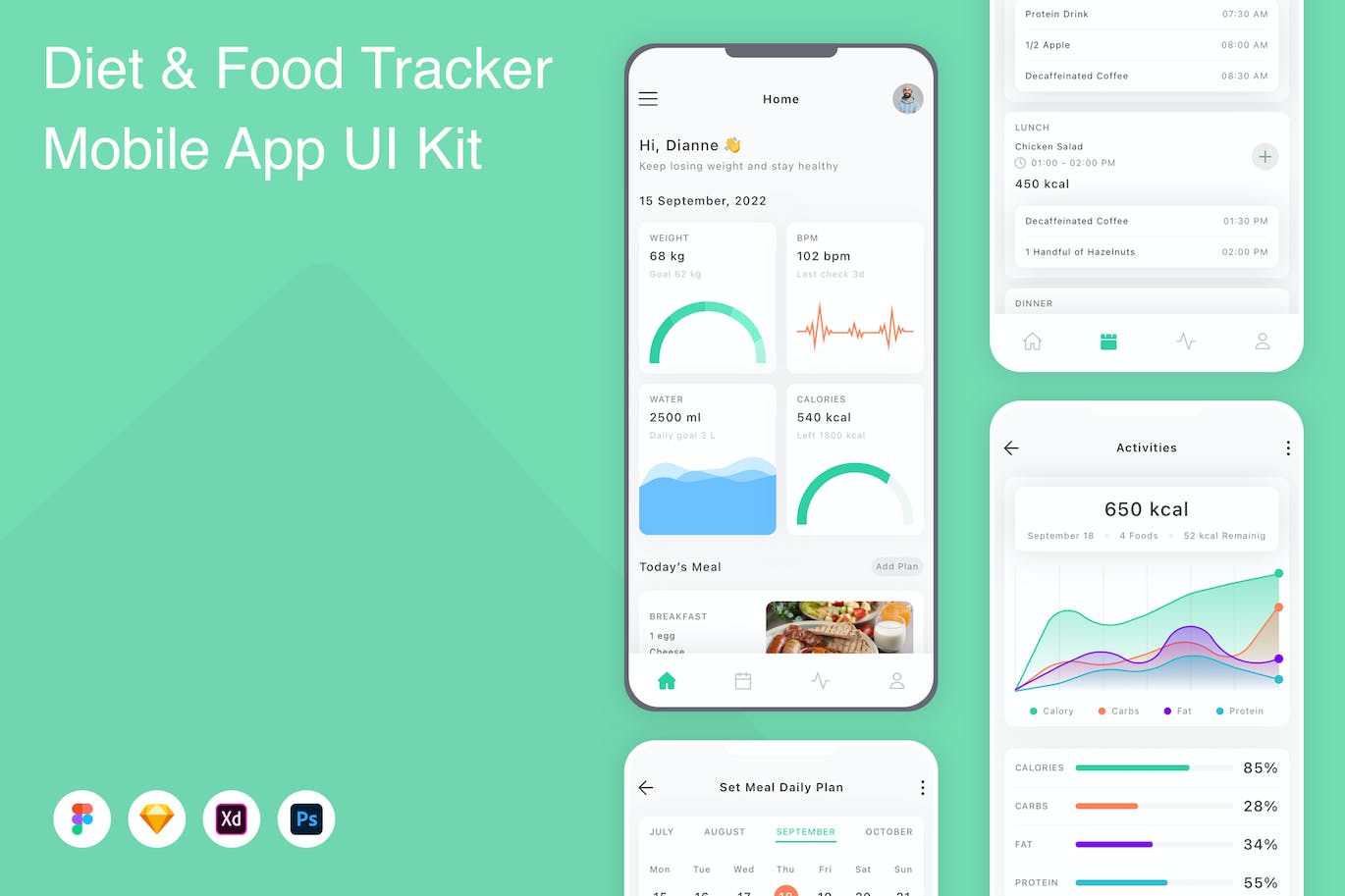 饮食和食物追踪移动应用 App UI Kit