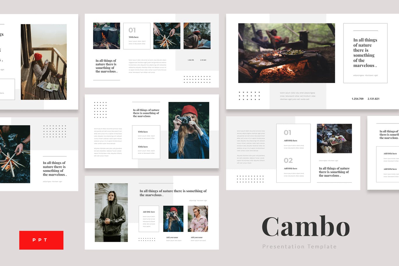 时尚简约高端个性的户外露营主题的高品质powerpoint幻灯片设计模板（pptx）