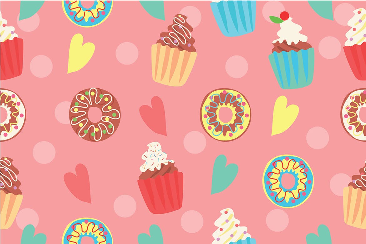 纸杯蛋糕手绘矢量图案背景素材 Cupcake Pattern – Vector Illustration