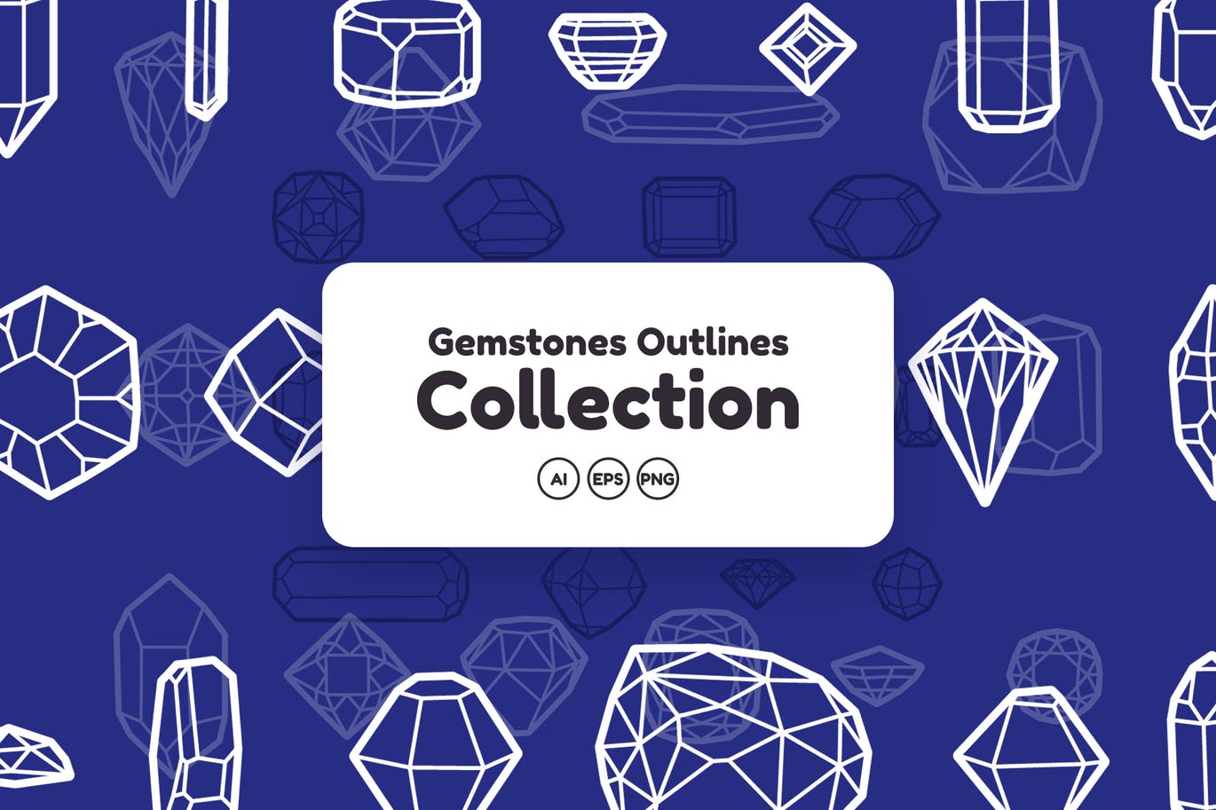 50+宝石钻石轮廓线几何图形矢量背景图素材 Gemstones Outlines Collection
