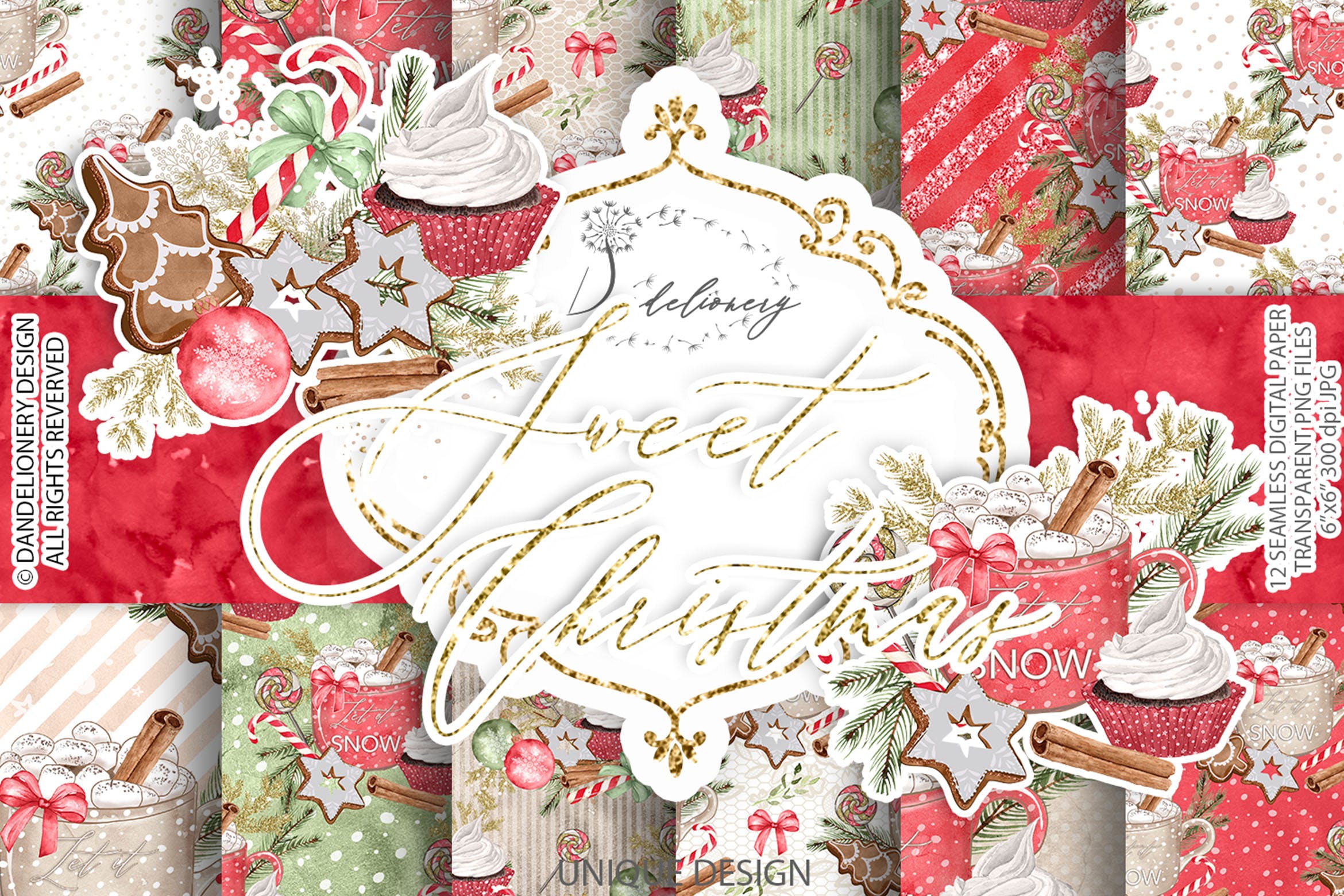 甜蜜圣诞节主题数码纸张背景素材 Sweet Christmas digital paper pack