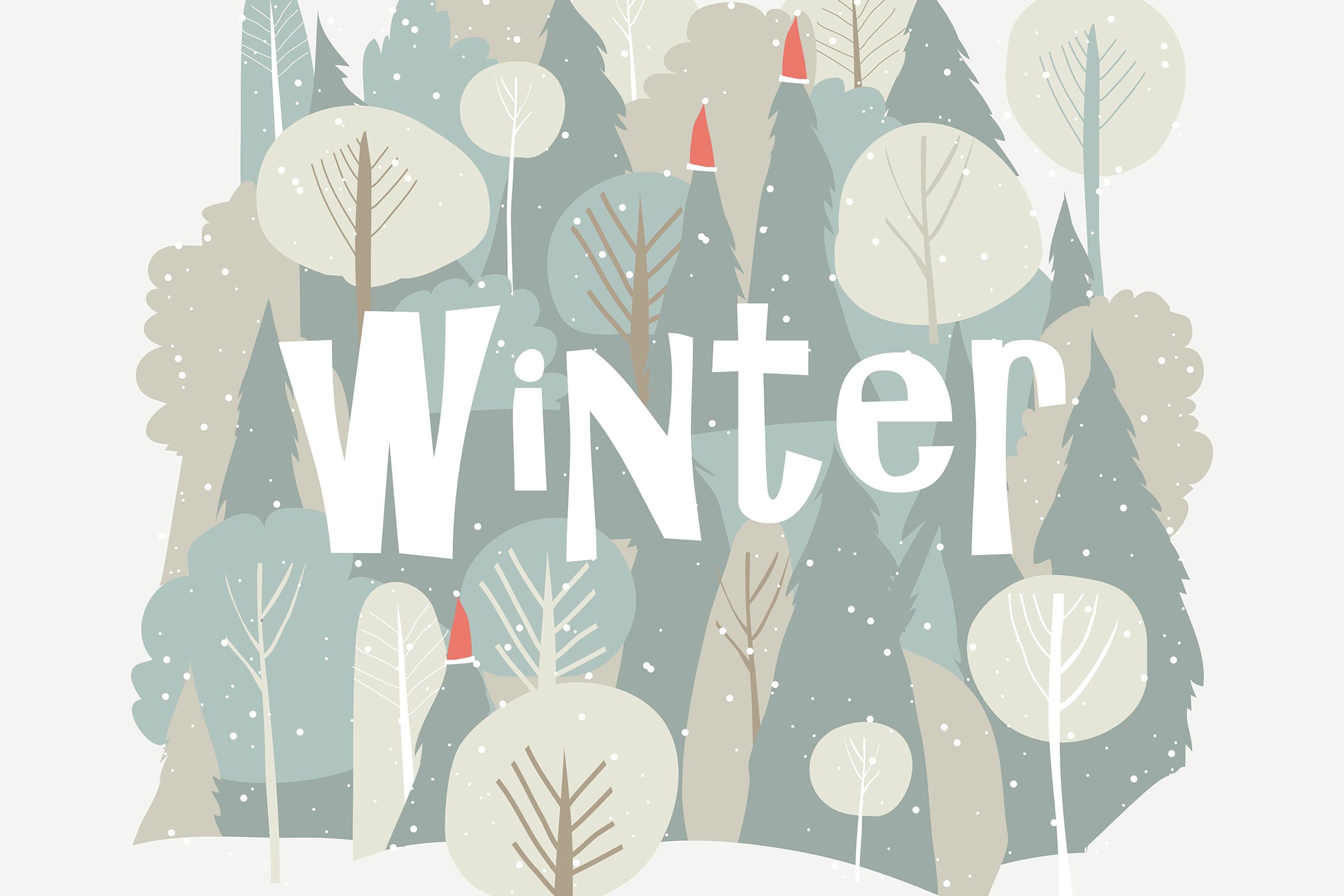 卡通风格冬日森林圣诞节主题矢量背景素材 Vector cartoon winter forest. Christmas background
