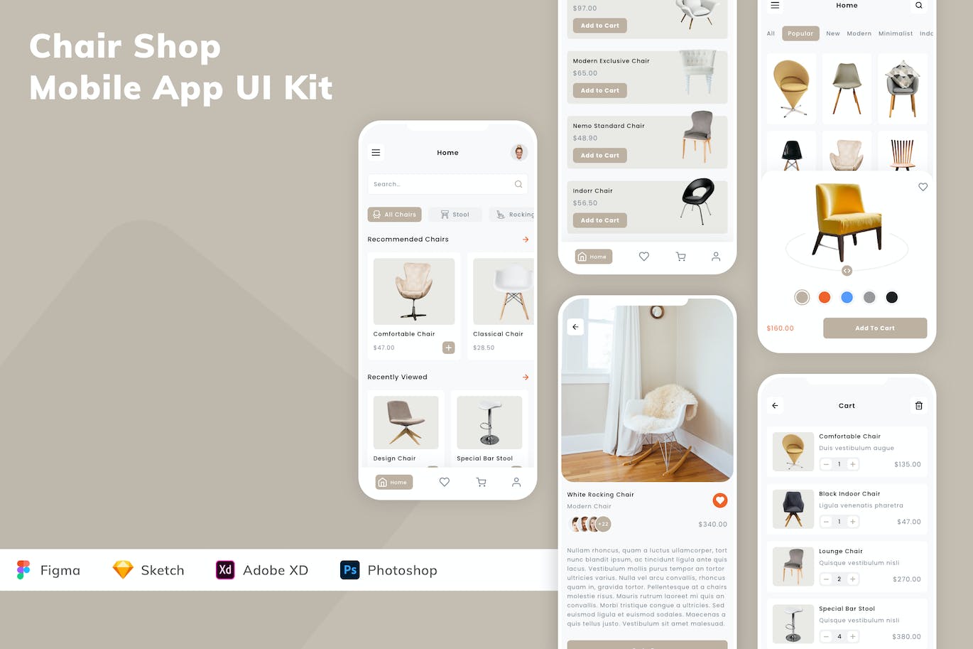 家具电商椅子店移动应用APP UI KIT