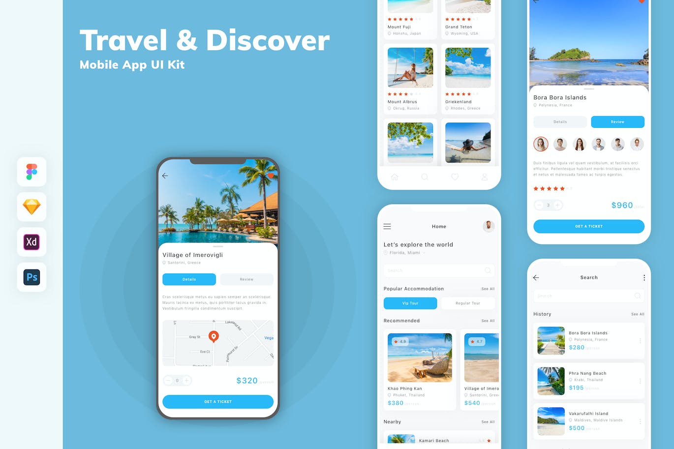 旅行和探索移动应用APP UI KIT
