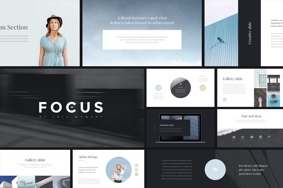 时尚ppt模板 Focus Keynote Template + GIFT