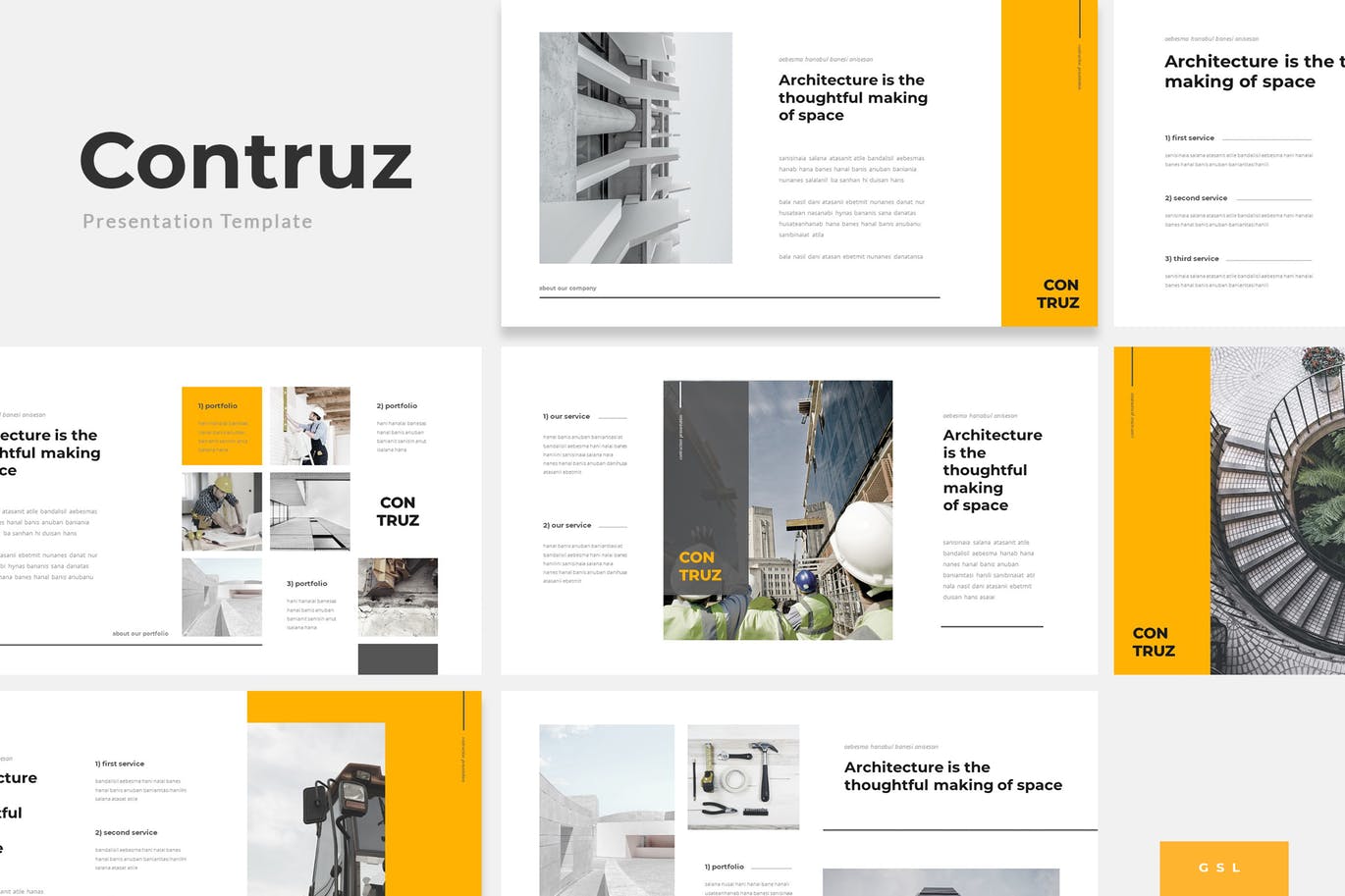 时尚高端简约好用的房地产物业施工Google Slides谷歌幻灯片演示模板（pptx）