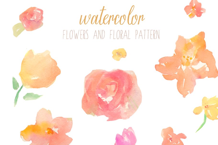 抽象水彩花卉图案背景  Abstract Floral Pattern and Flowers