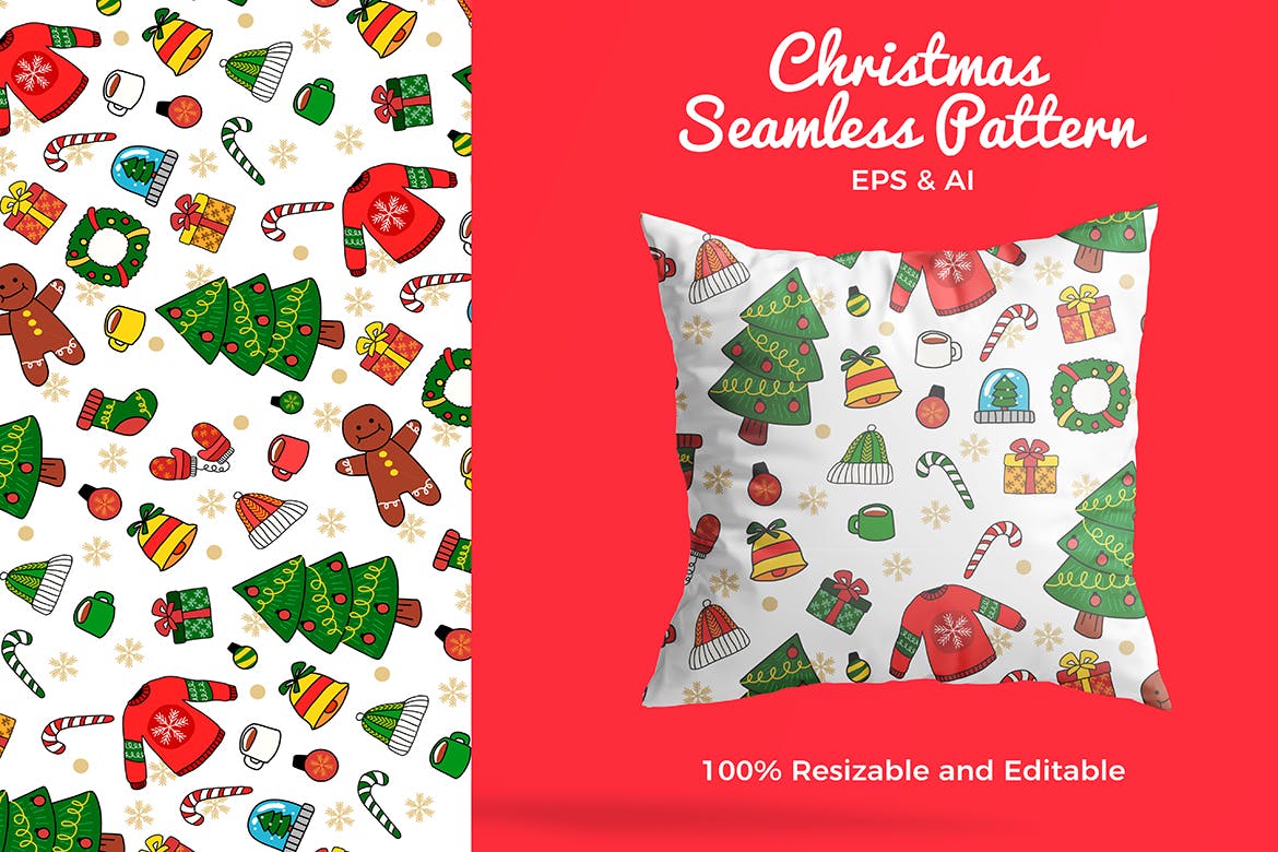 圣诞节节日主题元素矢量图案素材 Christmas Pattern – Vector Illustration