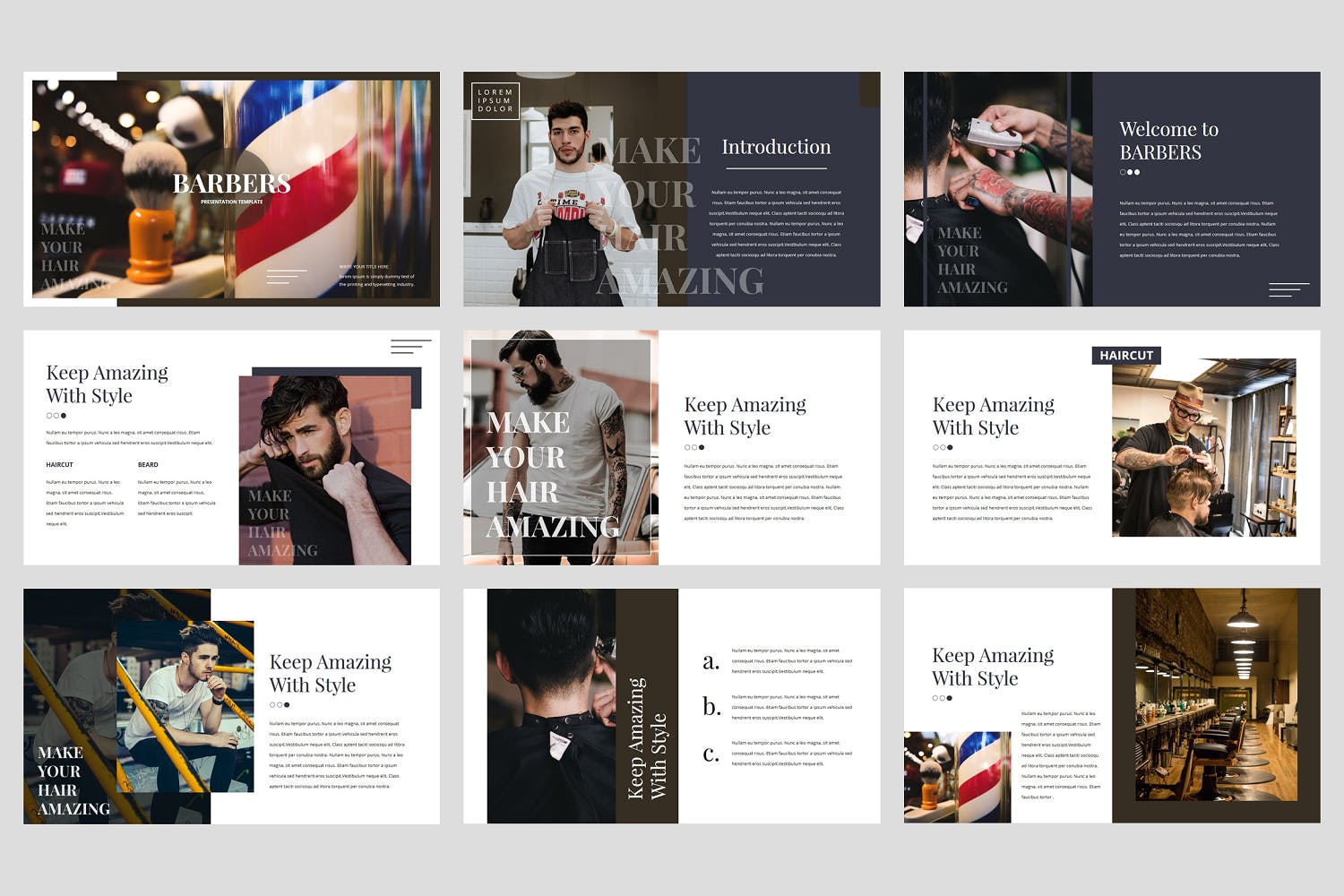 理发店服务展示设计风格PPT模板下载[PPTX]