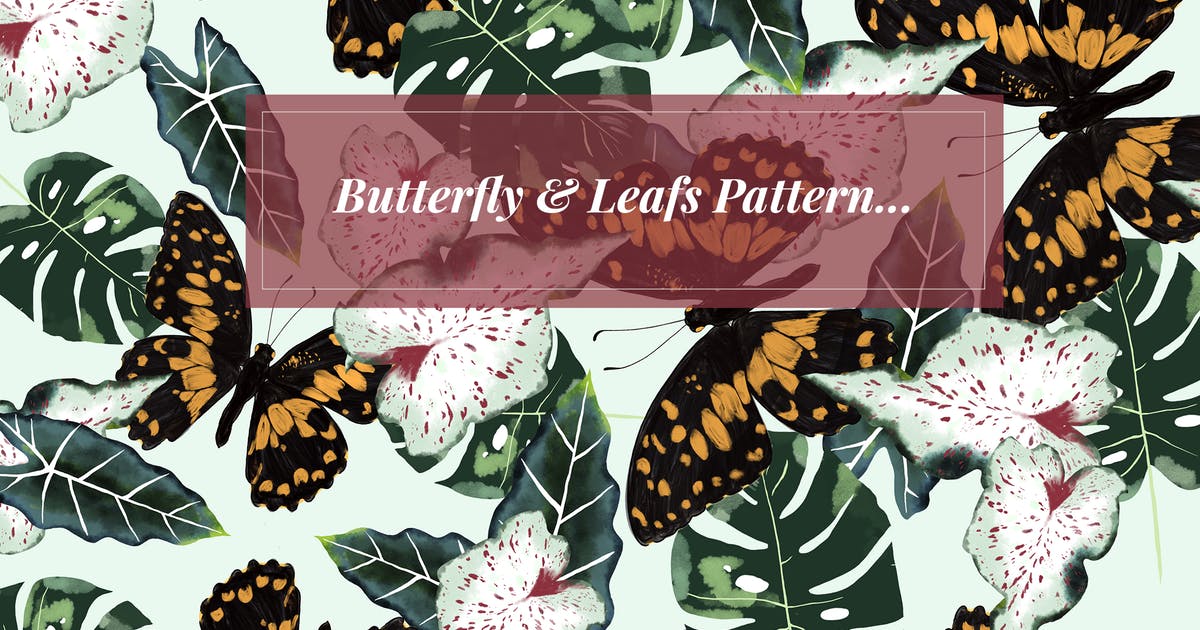 蝴蝶＆落叶高清图案纹理素材 Butterfly & Leafs Pattern