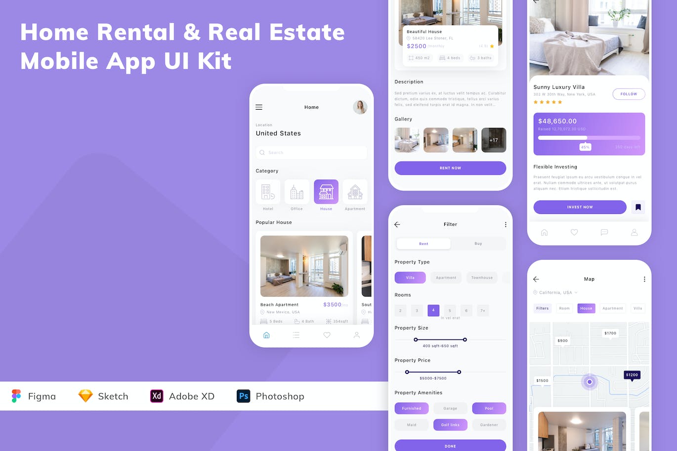 房屋租赁和房地产移动应用App UI Kit