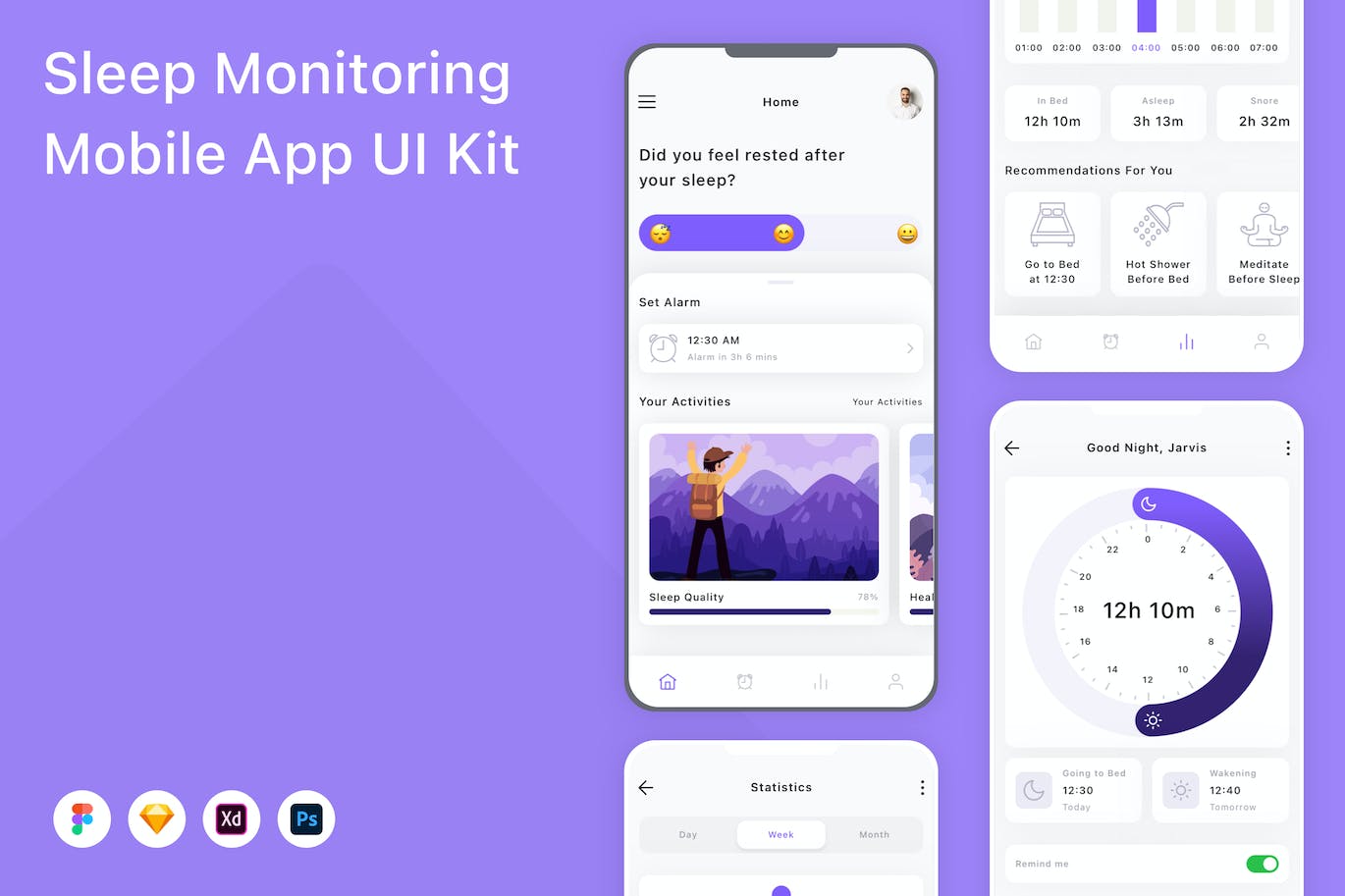 睡眠监控移动应用App UI Kit