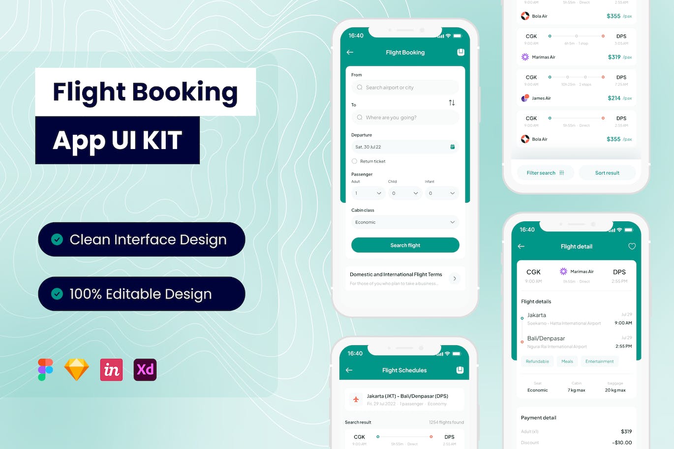 航班预订手机应用 App UI Kit