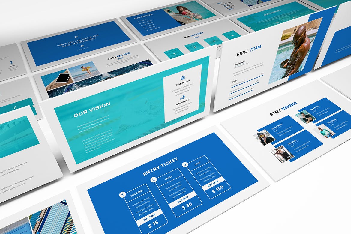 游泳课程和游泳俱乐部游泳PPT演示模板下载[PPTX]