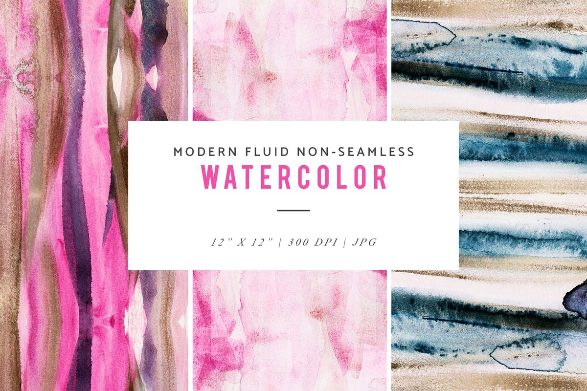 现代流体艺术水彩抽象图案素材 Modern Fluid Non-Seamless Watercolor Patterns