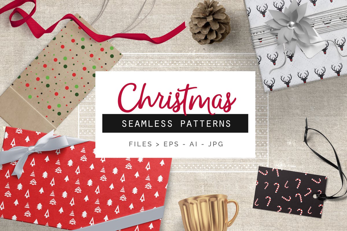 圣诞节节日氛围包装礼品纸张印花图案 Christmas Patterns