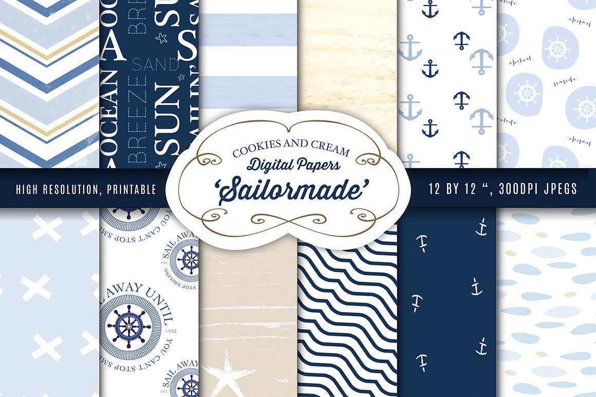 航海主题风格图案纸张纹理 Nautical Themed Digital Papers