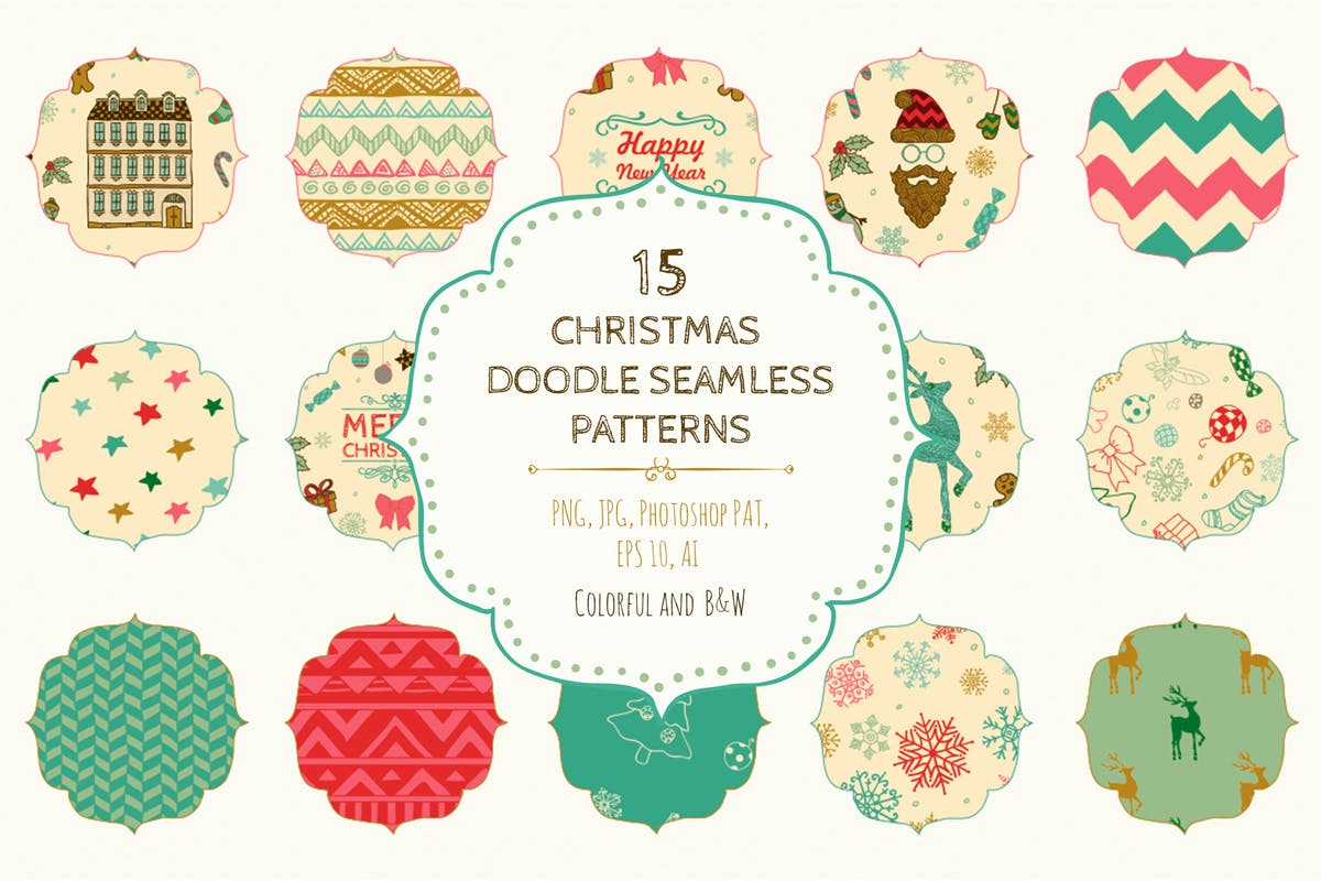 15款圣诞节主题无缝图案素材 15 Christmas Seamless Patterns