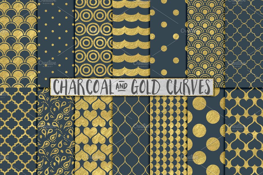 日本设计风格金箔灰色背景纹理 Grey and Gold Foil Backgrounds