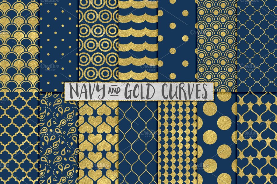 日式设计风格海军蓝金箔海洋主题背景纹理 Navy Blue and Gold Foil Backgrounds