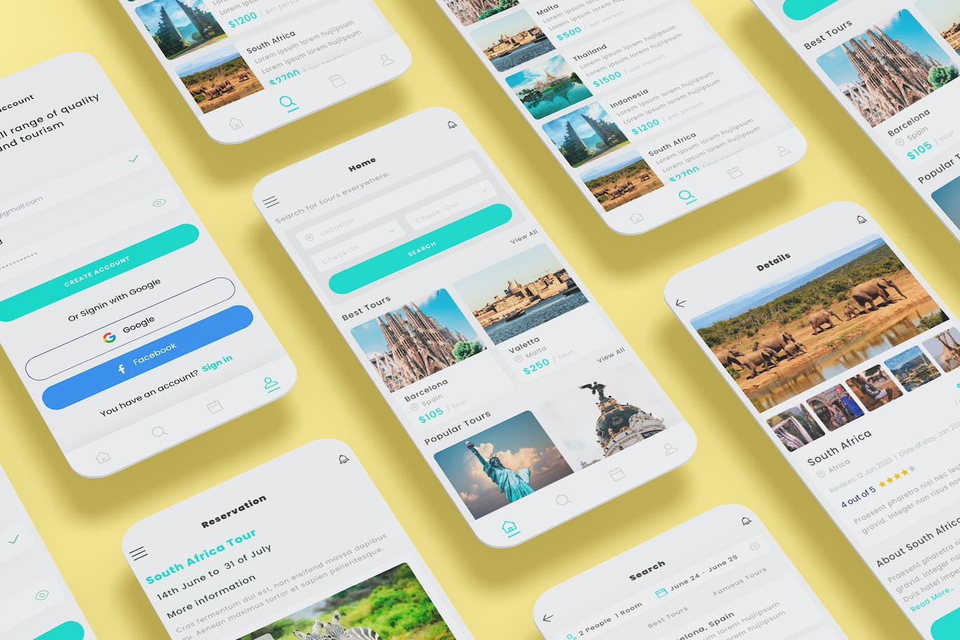 非洲、美国和欧洲之旅&旅游  App UI Kit