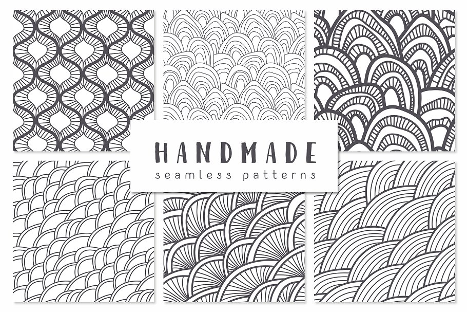 创意手绘鱼鳞线条底纹 Handmade Seamless Patterns
