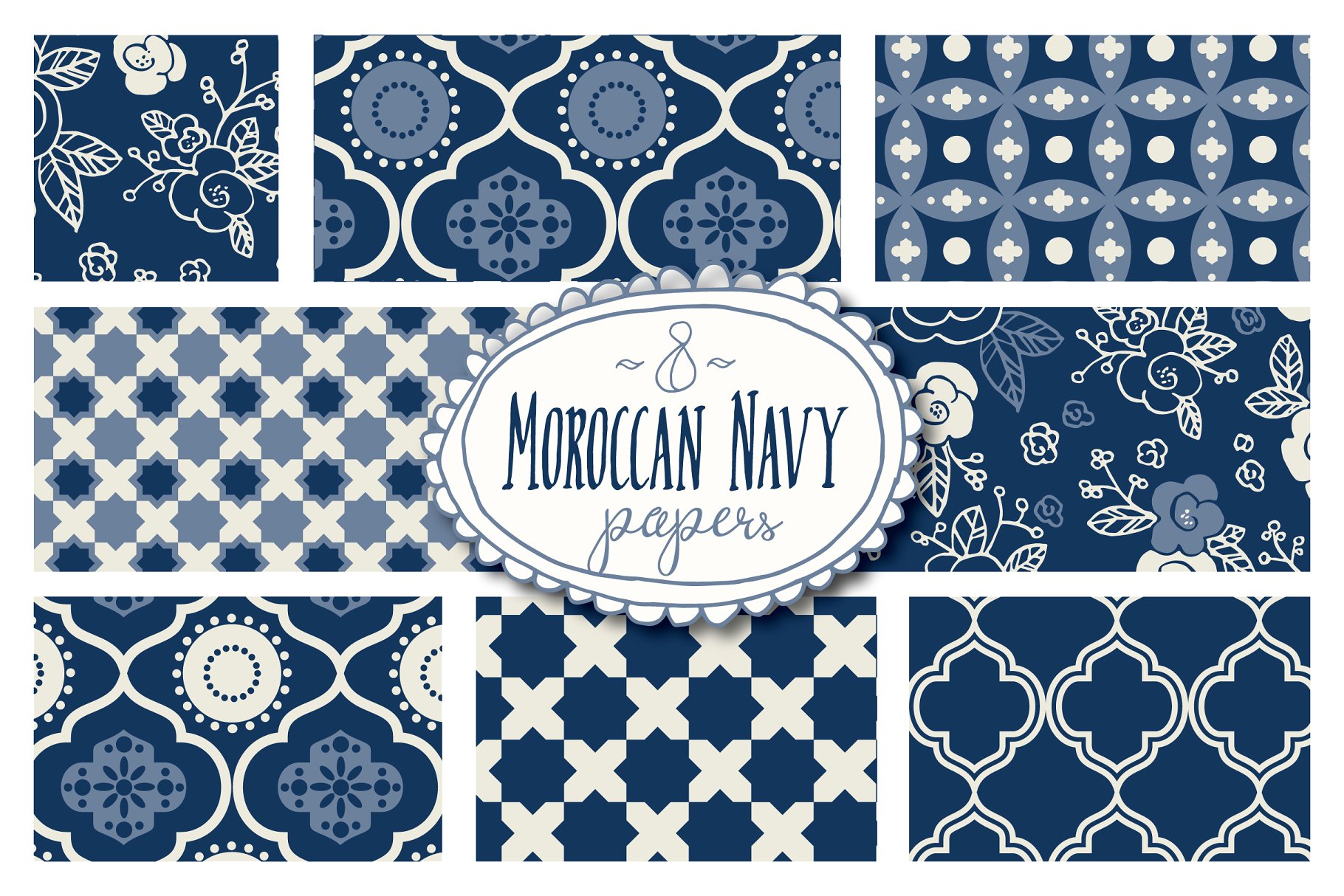 摩洛哥民族风装饰图案纸张纹理 Moroccan Seamless Patterns – Vector