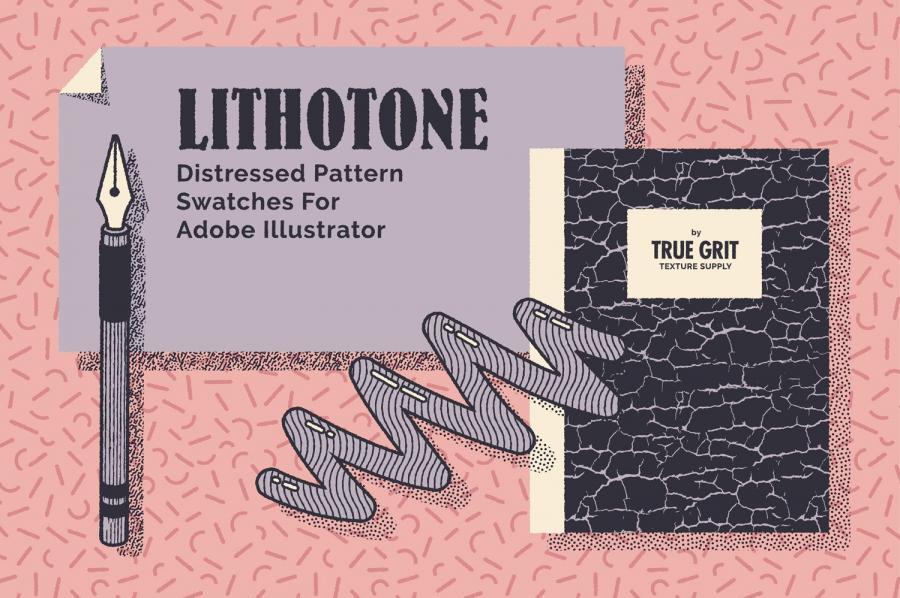 70年代转印凹模样板图案纹理套装 LITHOTONE: Distressed Pattern Swatches