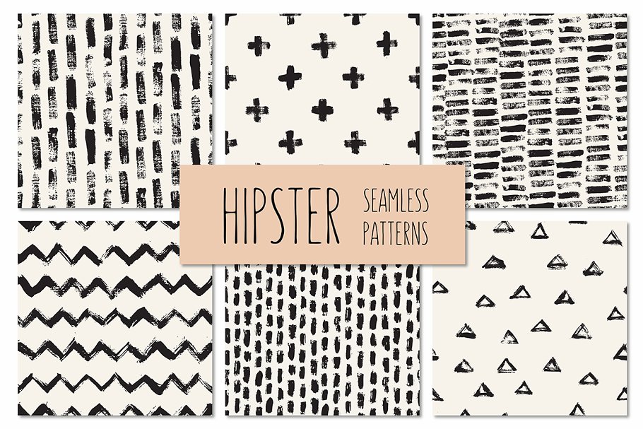 手绘图案无缝纹理肌理合集1 Hipster Seamless Patterns Set 1