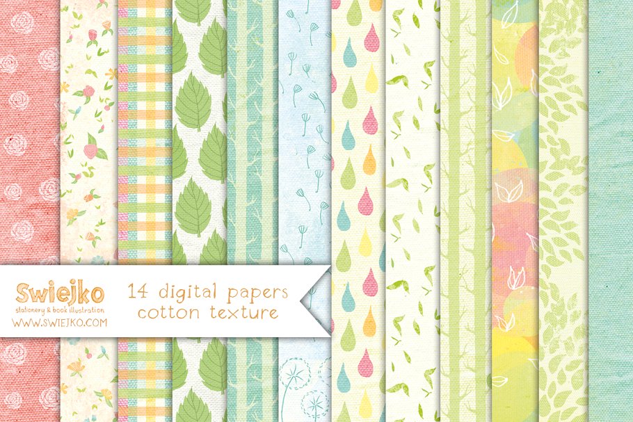 亚麻质地花卉纸张纹理 Floral Paper, linen texture