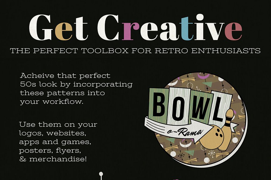 复刻1950s年代风格无缝纹理 Retro 1950s Style Seamless Patterns