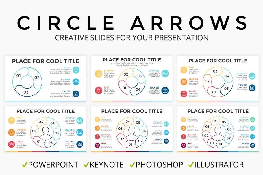 环形ppt制作模板 Circle Arrows PPT KEY PSD AI EPS