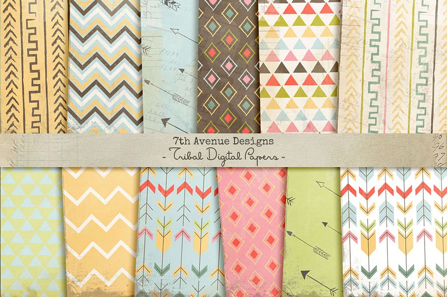 部落图案纸张纹理 Tribal Digital Papers