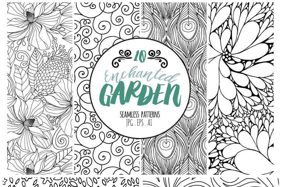 魔幻花卉图案纹理 Enchanted Floral Repeat Patterns