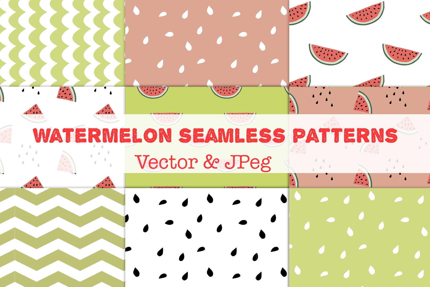 西瓜图案无缝纹理 Watermelon Seamless patterns