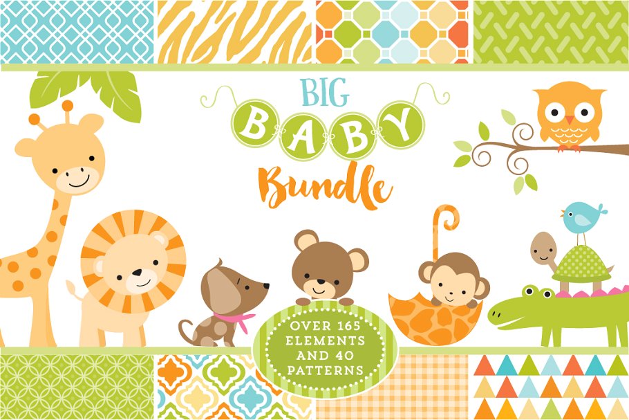 婴儿主题矢量插画&纹理 Baby Bundle of Graphics & Patterns