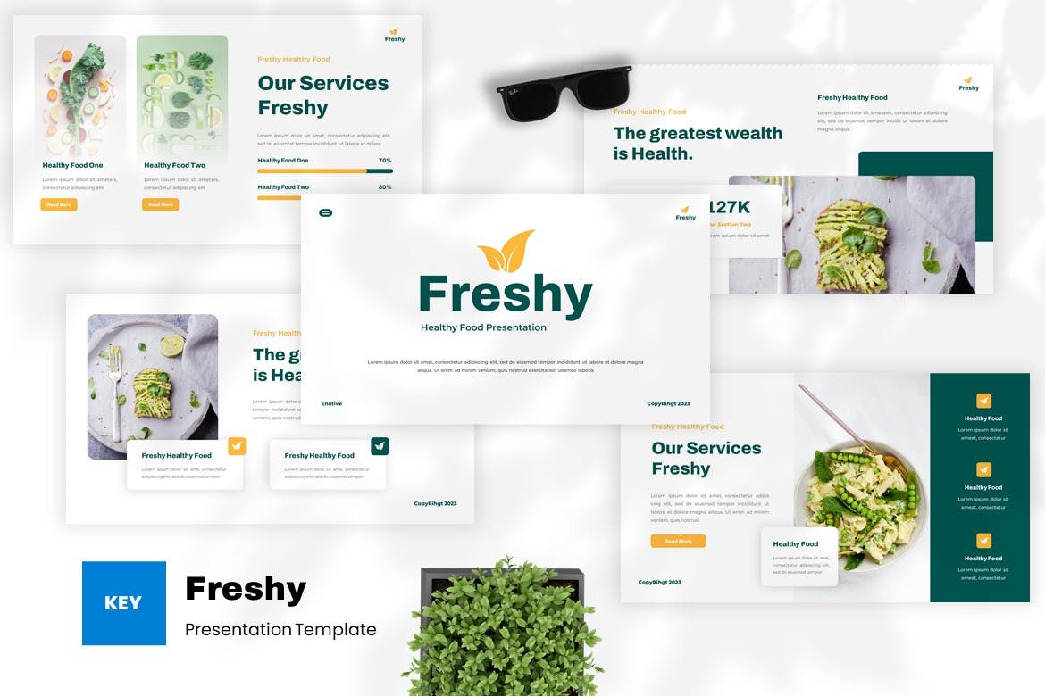 健康食品消费者指南Keynote幻灯片设计模板 Freshy – Healthy Food Keynote Template